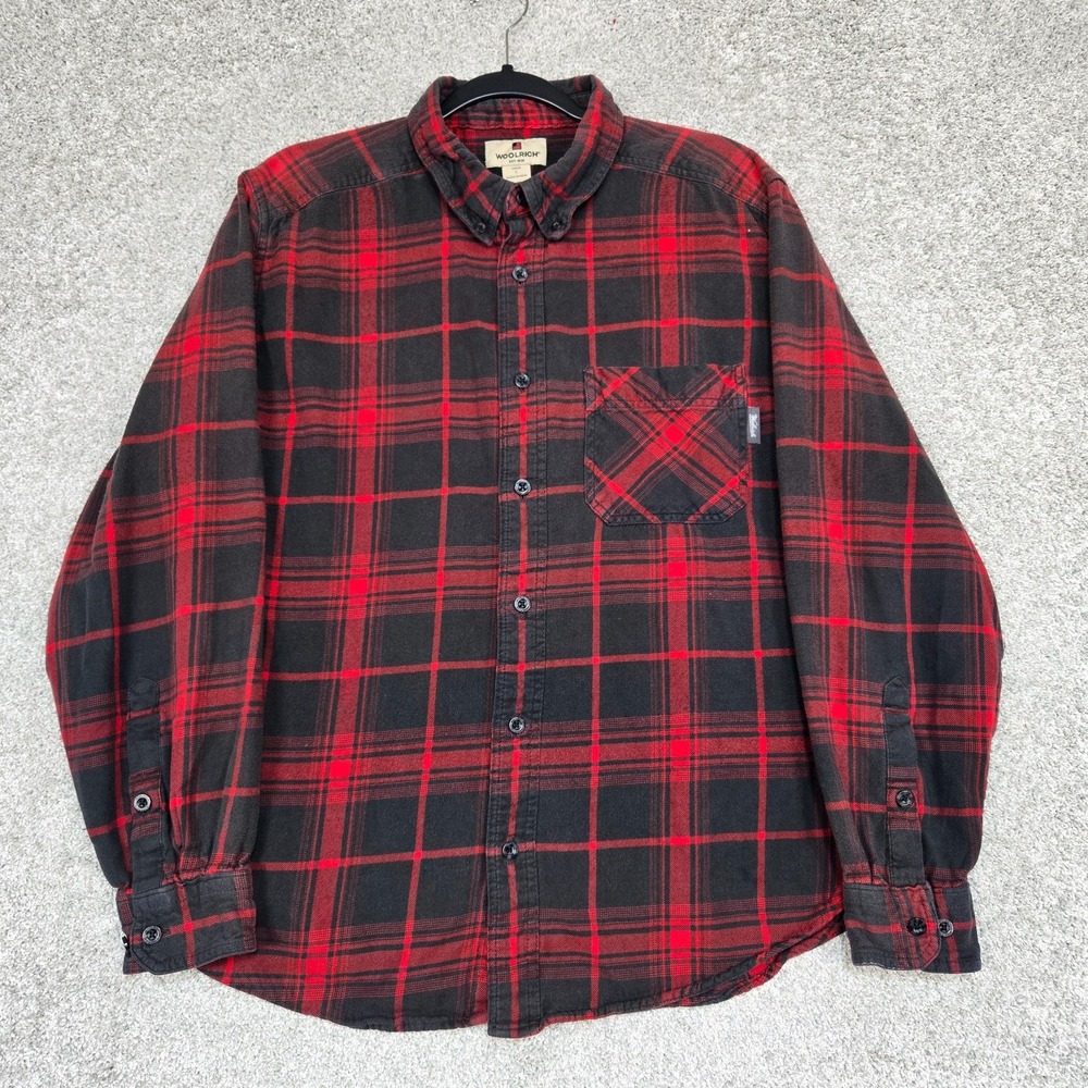 Vintage Woolrich Flannel Shirt Men Large Red Black Plaid faded distressed